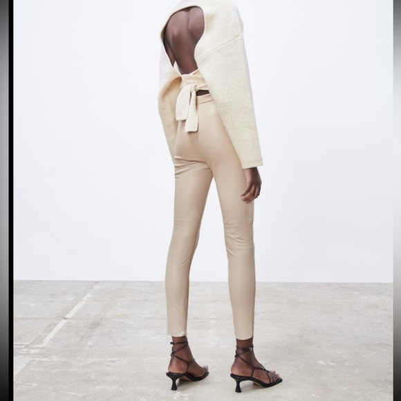 New Zara ECRU/SAND FAUX LEATHER HIGH RISE LEGGINGS - Picture 7 of 16